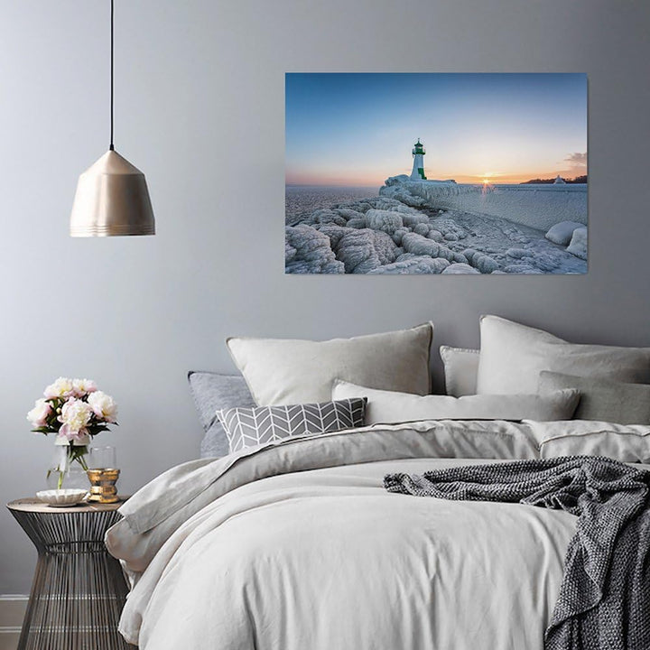 Feeby. Wandbilder - 1 Teilig- 78x118 cm - Bilder Kunstdrucke Deko Panel, LEUCHTTURM, MEER, NATUR, GR