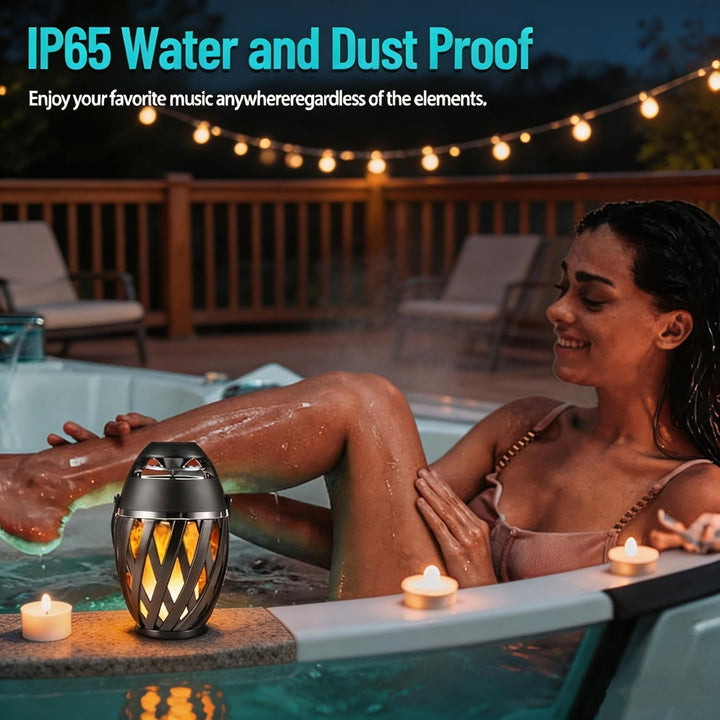 2 PCS Bluetooth Lautsprecher mit Flammen Effekt,IP65 Wasserdicht Outdoor-Bluetooth-Lautsprecher,Camp