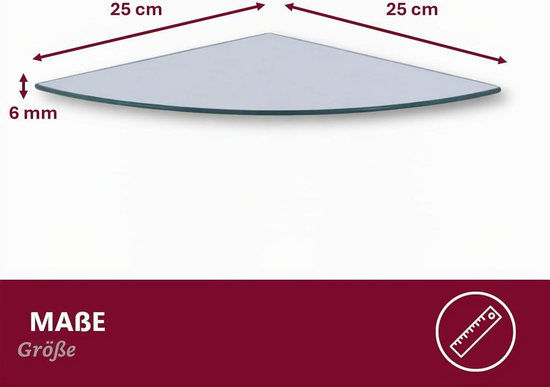 Euro Tische Glas Eckregal 25x25cm, Wandregal für Badezimmer, Duschregal Bad, Glas Badregal mit 6mm E