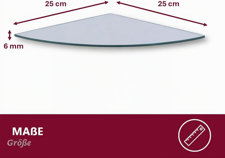 Euro Tische Glas Eckregal 25x25cm, Wandregal für Badezimmer, Duschregal Bad, Glas Badregal mit 6mm E