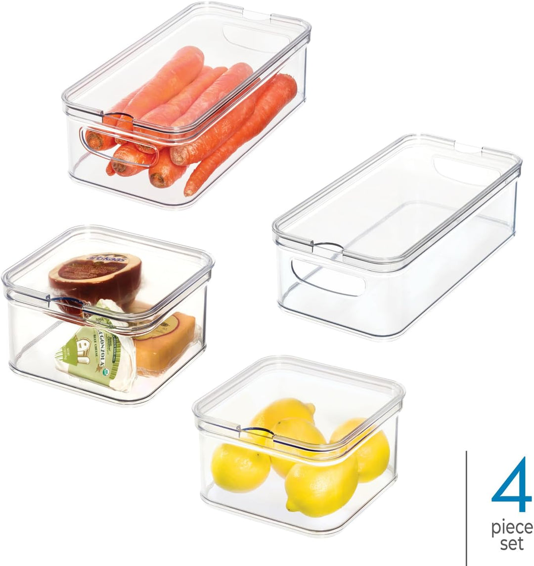 iDesign Crisp Kühlschrank-Organizer-Set mit Deckel, recycelter Kunststoff, transparent/weiss, 4-teil