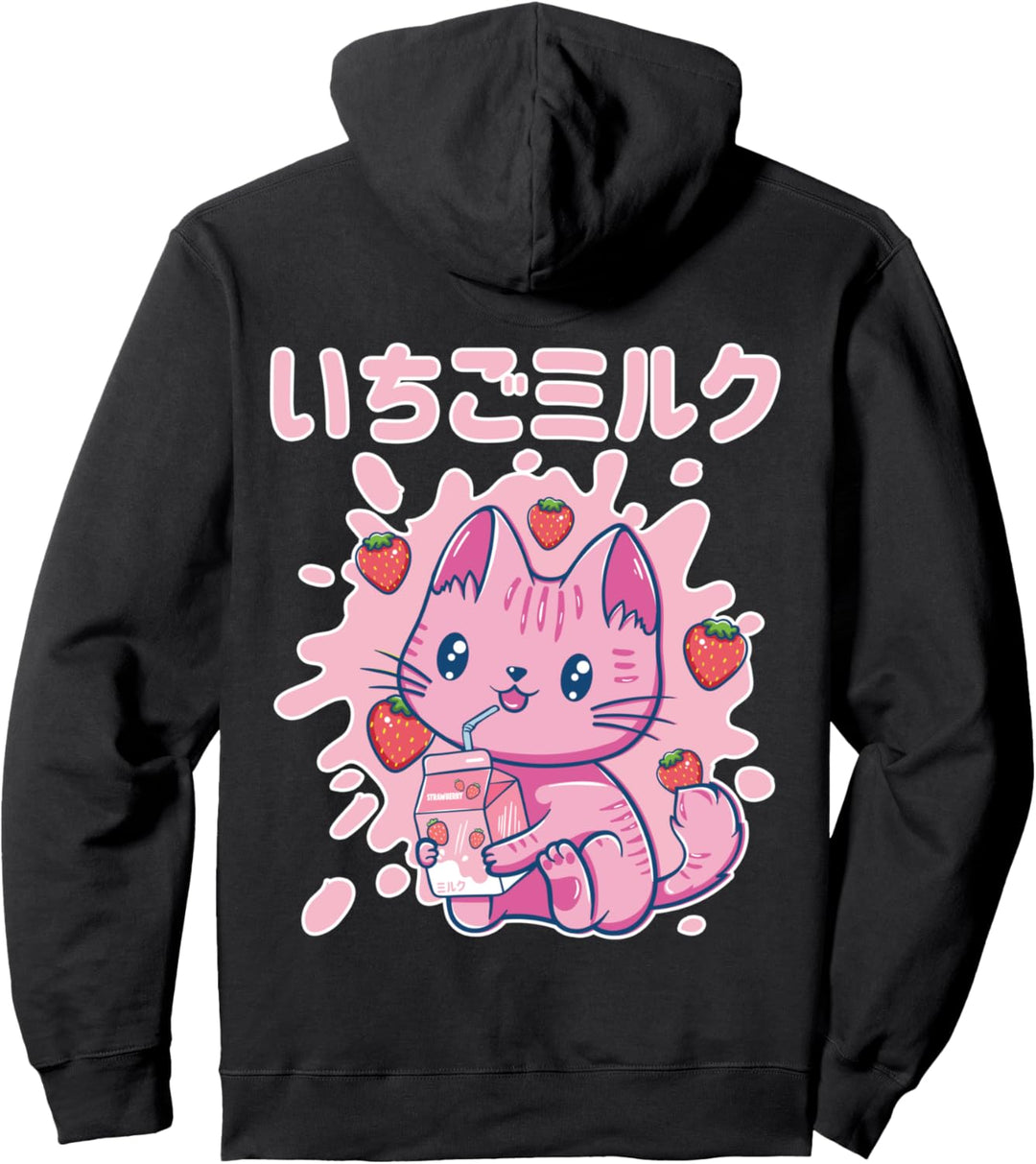 Chibi Kitten Kawaii Cat Japanisch Erdbeermilch Pullover Hoodie