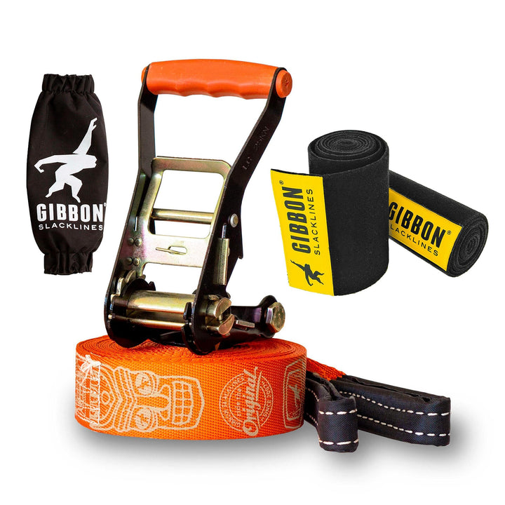 Gibbon Slacklines Travel Line | Leichtes, Kompaktes 15m Slackline-Set für Anfänger & Fortgeschritten