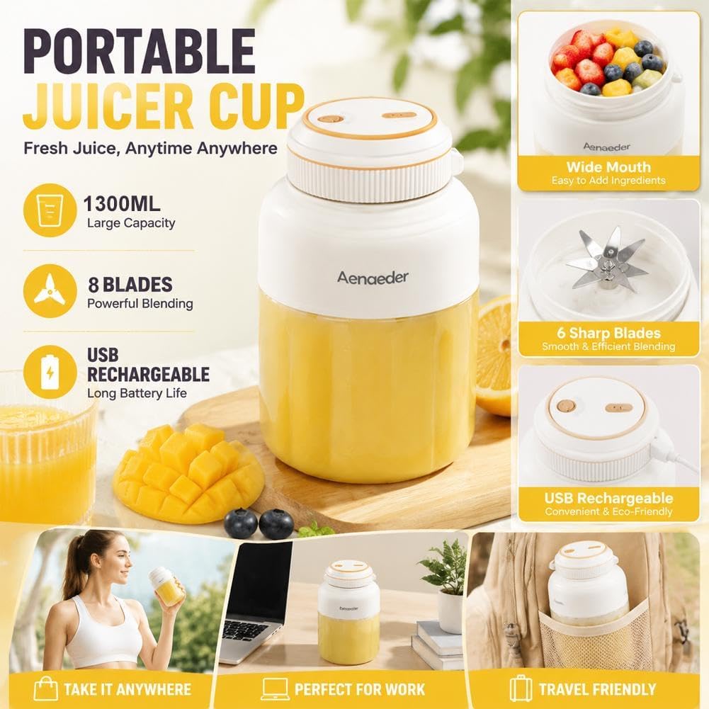Tragbarer kabelloser Entsafterbecher, 1300 ml grosse Kapazität, kabelloser Entsafter, USB-wiederaufl
