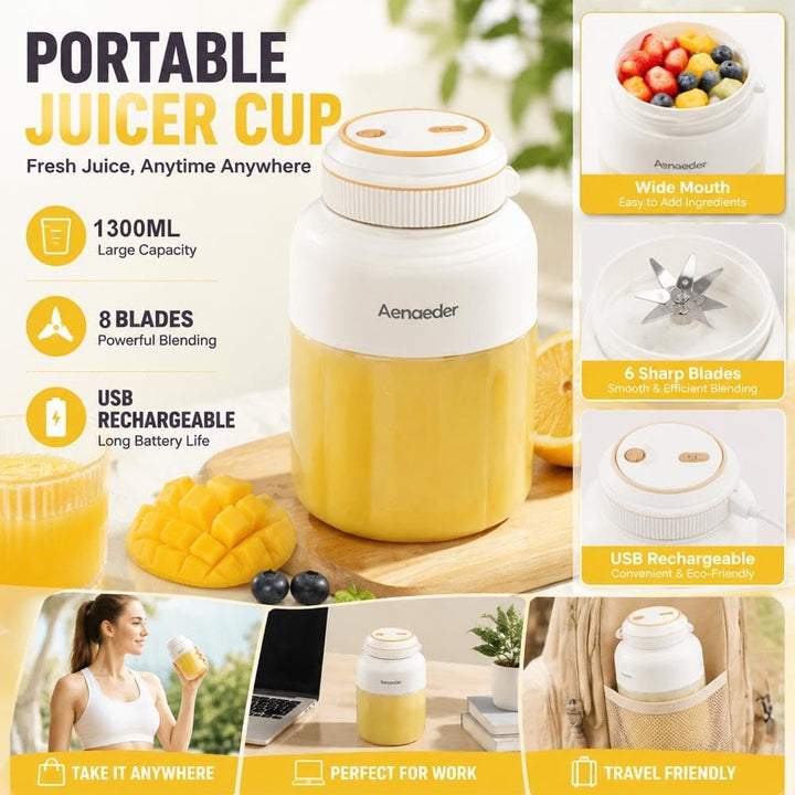 Tragbarer kabelloser Entsafterbecher, 1300 ml grosse Kapazität, kabelloser Entsafter, USB-wiederaufl