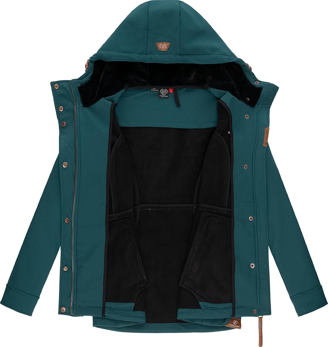 Ragwear Damen Übergangsjacke Softshelljacke wasserdicht atmungsaktiv mit Kapuze Yba XS-6XL L Dark Gr