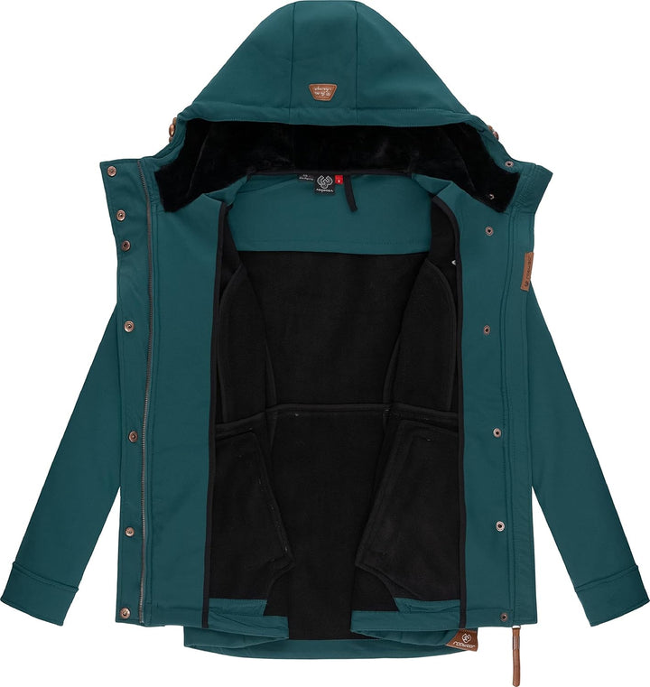 Ragwear Damen Übergangsjacke Softshelljacke wasserdicht atmungsaktiv mit Kapuze Yba XS-6XL L Dark Gr