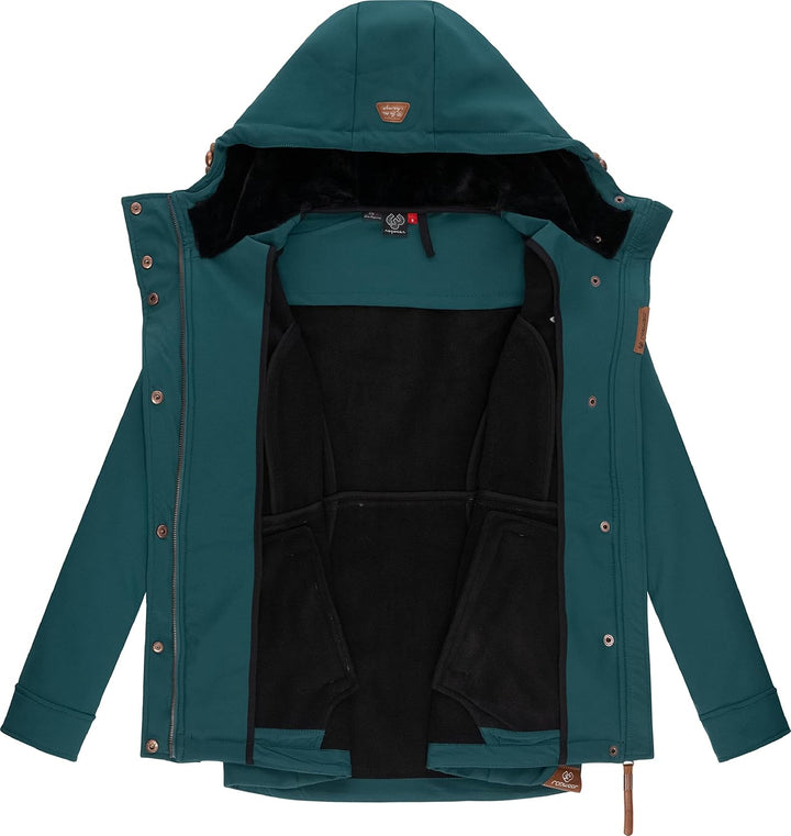Ragwear Damen Übergangsjacke Softshelljacke wasserdicht atmungsaktiv mit Kapuze Yba XS-6XL L Dark Gr