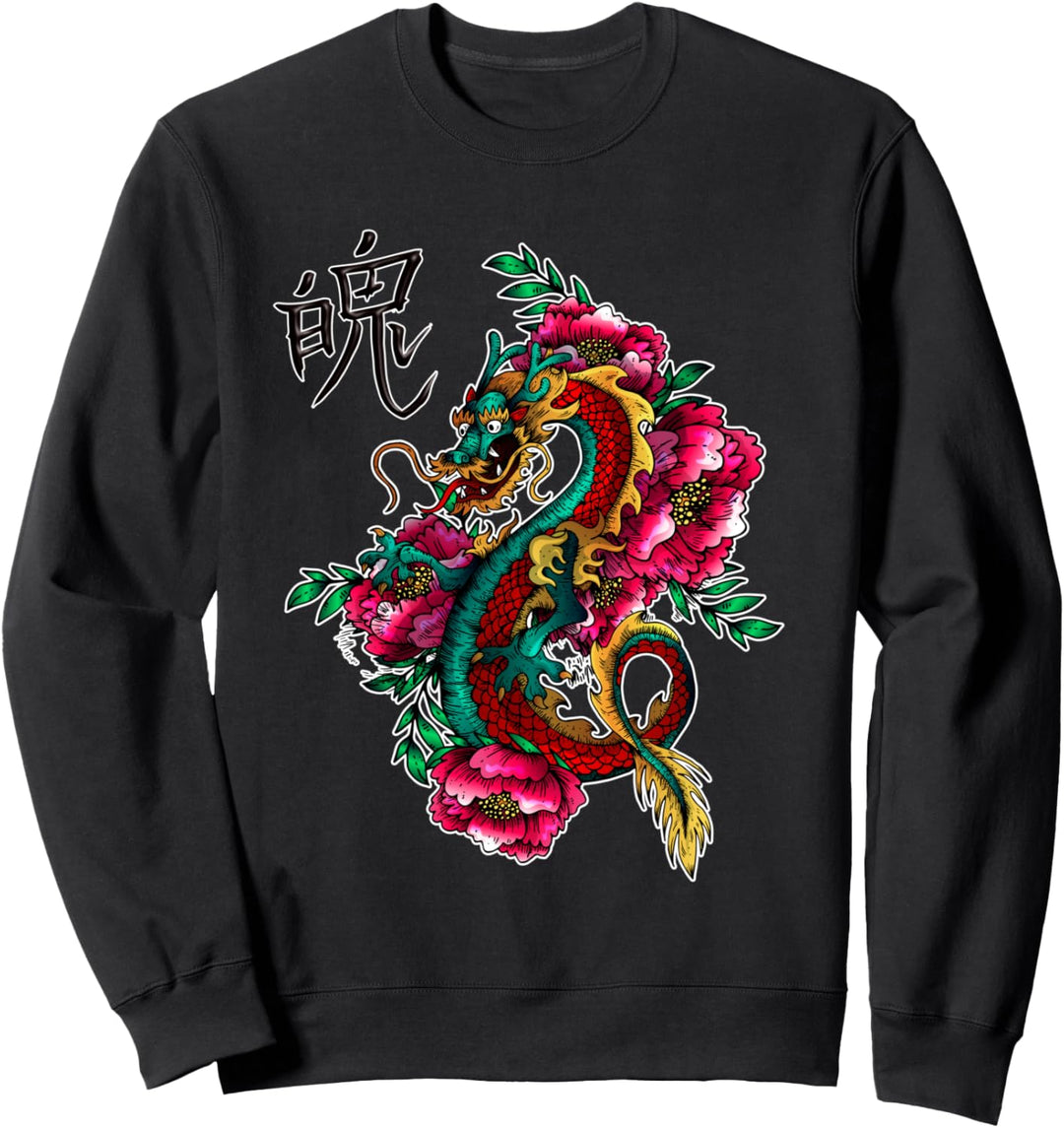 Japanischer Drache Blumen für Herren und Damen Sweatshirt