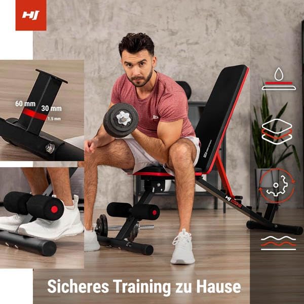 Hop-Sport Hantelbank HS-2050HB, Hantelbank klappbar & stabil, multifunktionale und verstellbare Trai