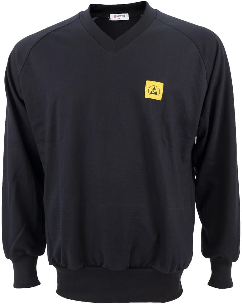 Wetec ESD-Sweatshirt, V-Ausschnitt, S, schwarz (Sweatshirt Pullover Pulli Langarm) typischer Ableitw