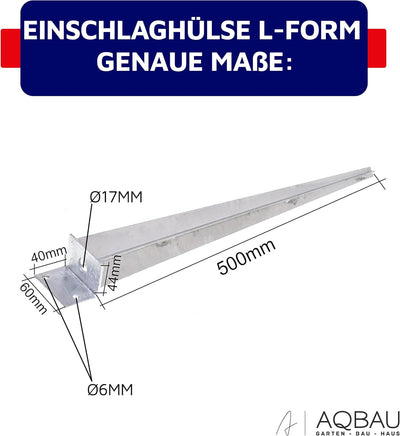 Aqbau® Einschlag-Bodenhülse L 40 x 500 Pfostenträger Einschlaghülse Einschlagbodenhülse feuerverzink