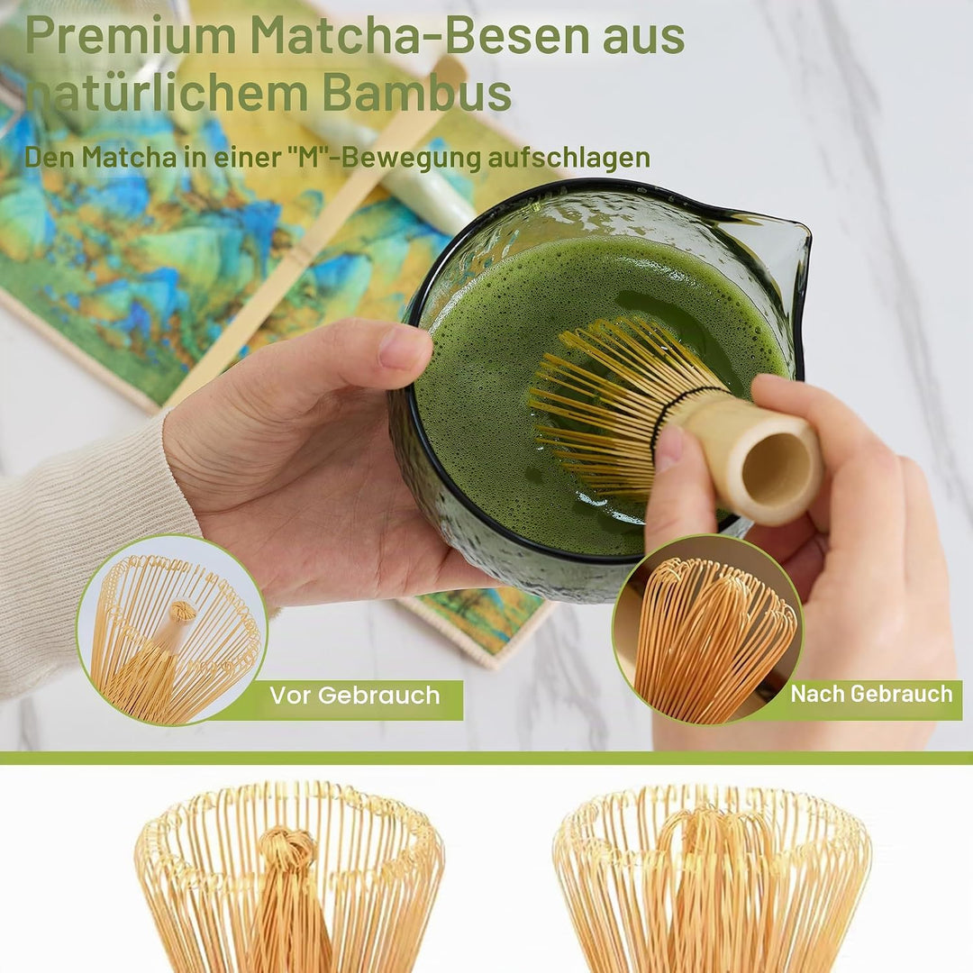 Matcha Tea Set 7- piece Japanese Tea Set Matcha Bowl with Spout, Bamboo Whisk and Spoon Filter Spoon