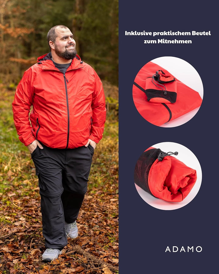 ADAMO Regenjacke Herren wasserdicht atmungsaktiv, Outdoor Jacke in Übergrösse mit Kapuze aus 100% sc