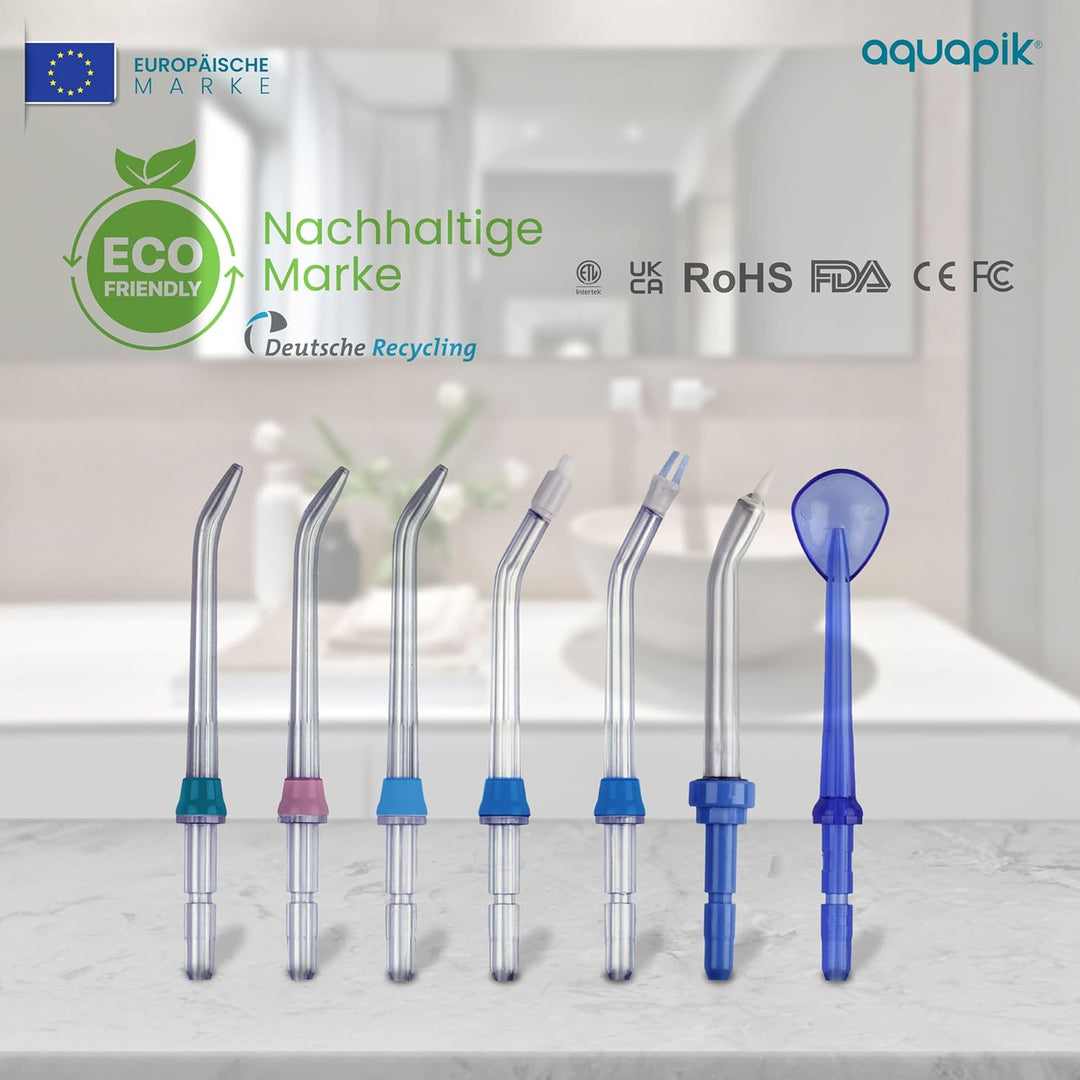 Aquapik® 100 professionelle Munddusche | Plaqueentferner + von Zahnärzten empfohlen | 8 Düsen, 10 Dr