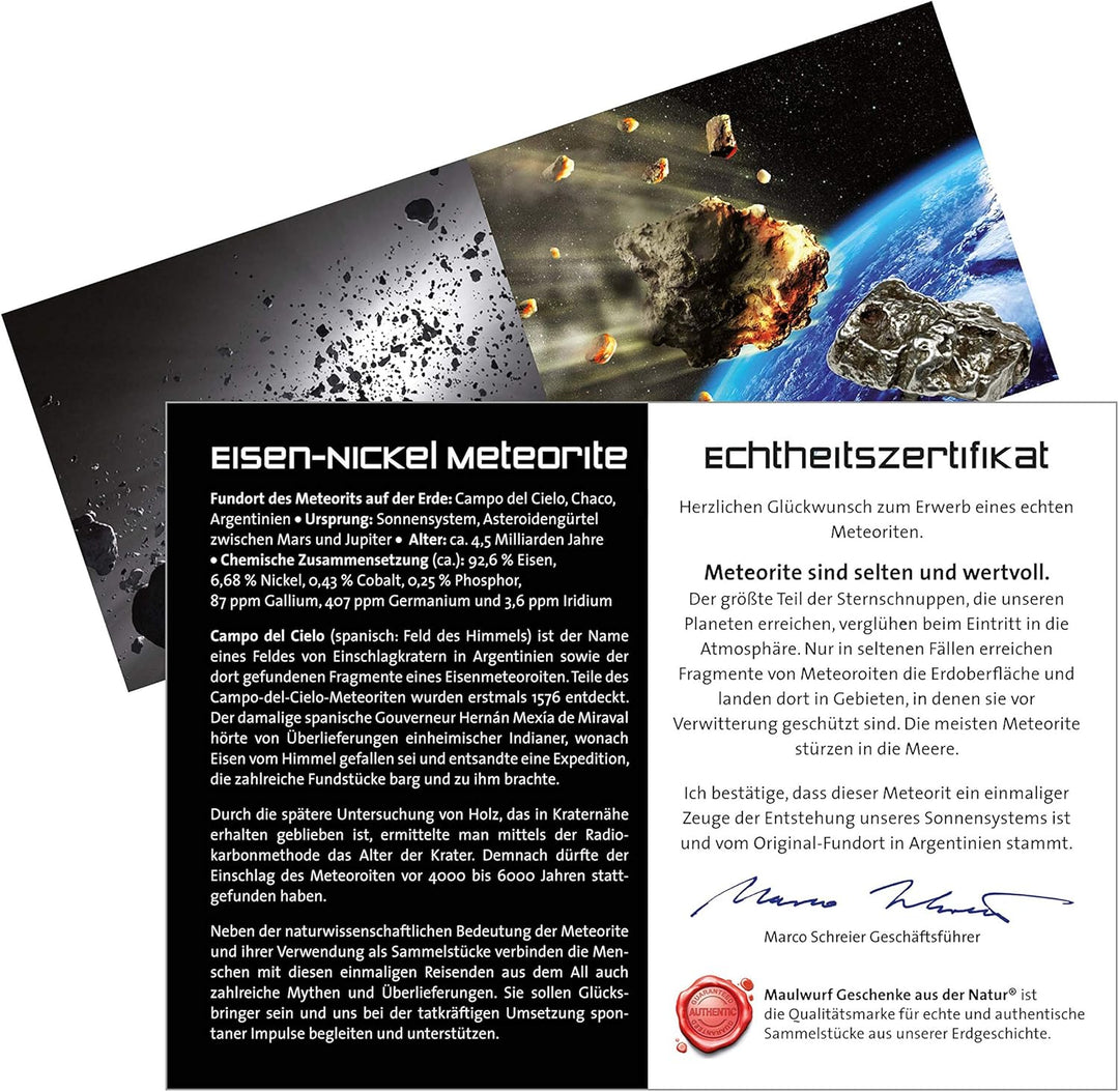 Maulwurf - Geschenke aus der Natur - echte Sternschnuppe mit Zertifikat - Meteoriten-Steine ca. 25-3