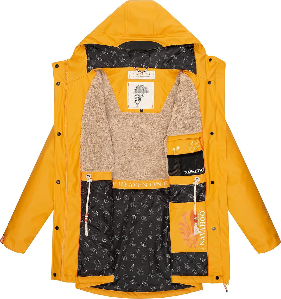 Navahoo Damen Übergangsjacke Regenmantel wasserdicht lang warm gefüttert mit Kapuze Rainy Forest XS-
