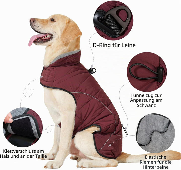 HEYWEAN Mantel Hund Wasserdicht Hundemantel Warm Winter Hundejacke Fleece Hunde Pullover Wintermante