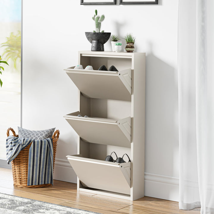 [en.casa] Schuhschrank Sokndal Schuhkipper mit 3 Klappen Metall Schuhkommode für 6 Paar Schuhe 104 x