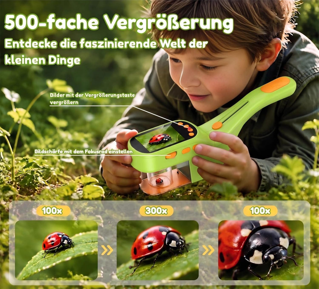 Insektenfänger Kinder, Mikroskop 500X IPS 2,4" 1080P STEM Spielzeug Verde Hierba Insektenfänger Kind