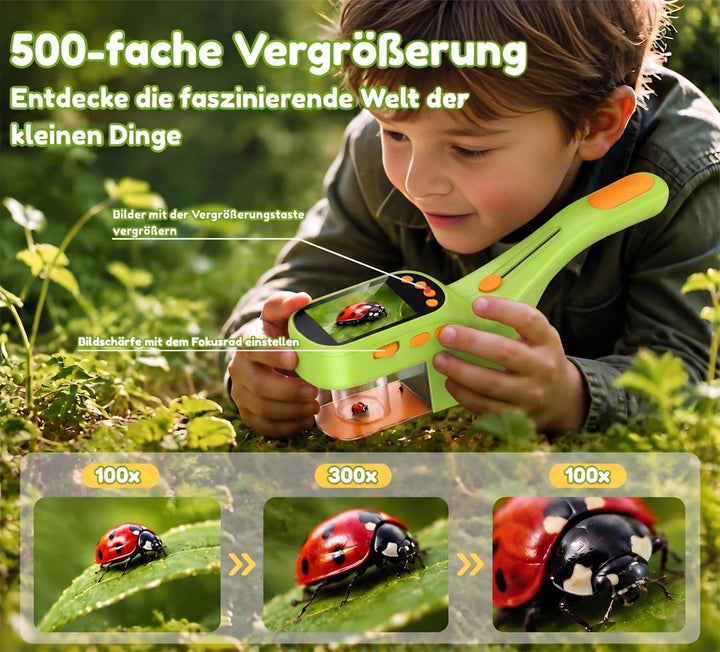 Insektenfänger Kinder, Mikroskop 500X IPS 2,4" 1080P STEM Spielzeug Verde Hierba Insektenfänger Kind