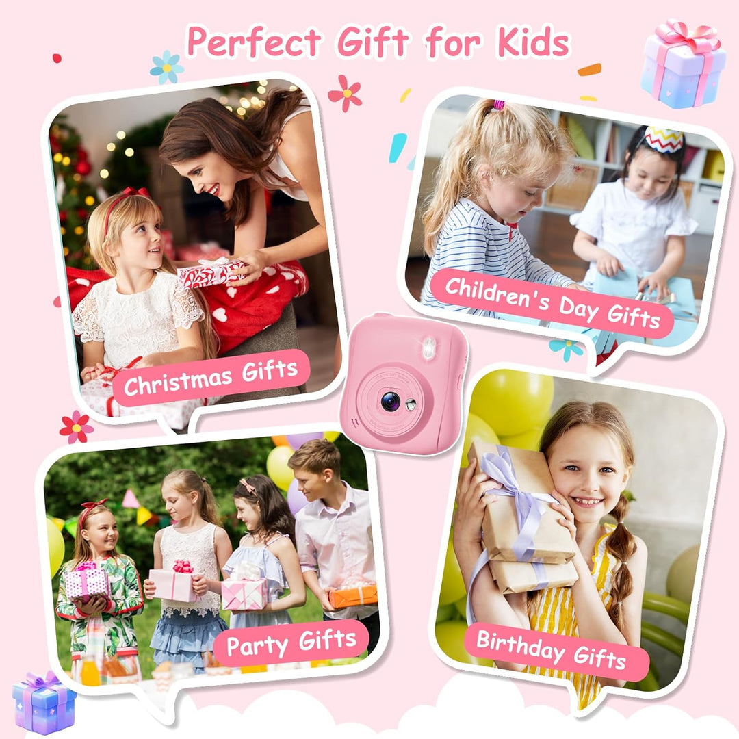 Hangrui Kinderkamera Sofortbildkamera, 14MP Sofortbildkamera Kinder mit 32G Karte & Druckpapier, 108
