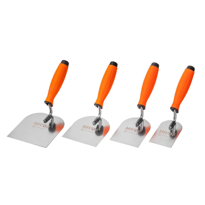 Mivos Stukateurkellen-Set 4-teilig - 60 mm 80 mm 100 mm 120 mm - Edelstahl Meurerkellen - Rostfreie