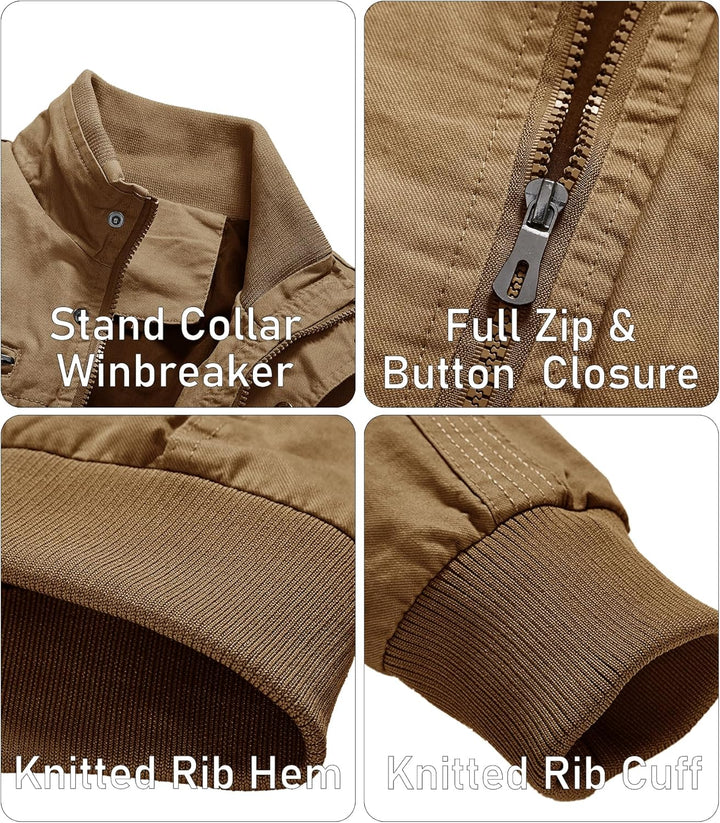 EKLENTSON Herren Arbeitsjacke Workwear Übergangsjacke Cargo Jacke mit Vielen Taschen S Khaki #91, S