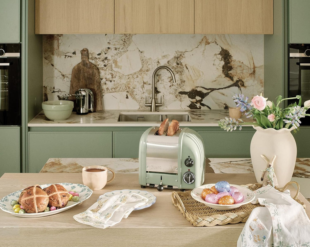 Dualit NEWGEN Toaster 2 Scheiben, ProHeat®-Heizelemente, handgefertigt UK | salbeigrünes Edelstahlge
