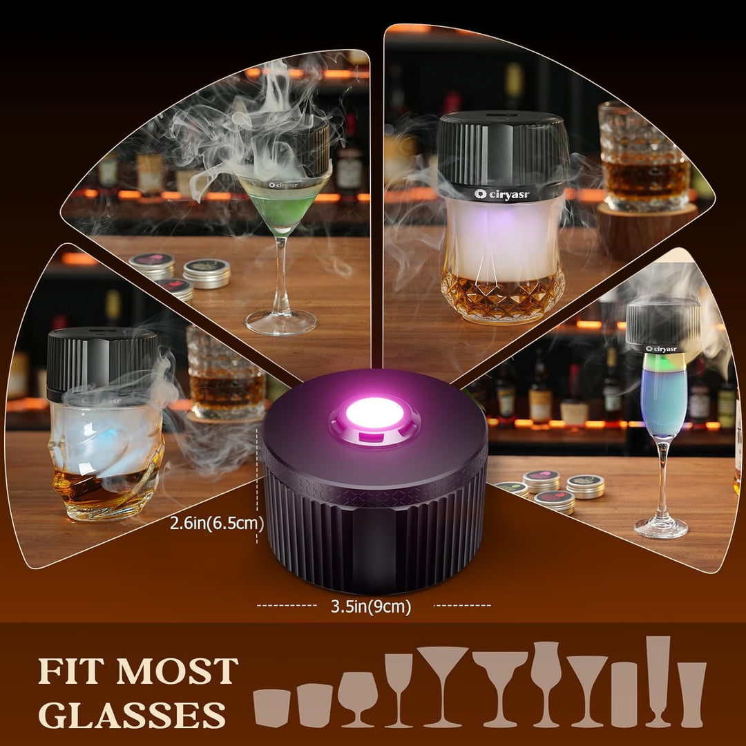 Whiskey Smoker Kit, CIRYASR Cocktail Räucherset Elektrisch ohne Butan mit 6 Flavors Holzspänen, RGB