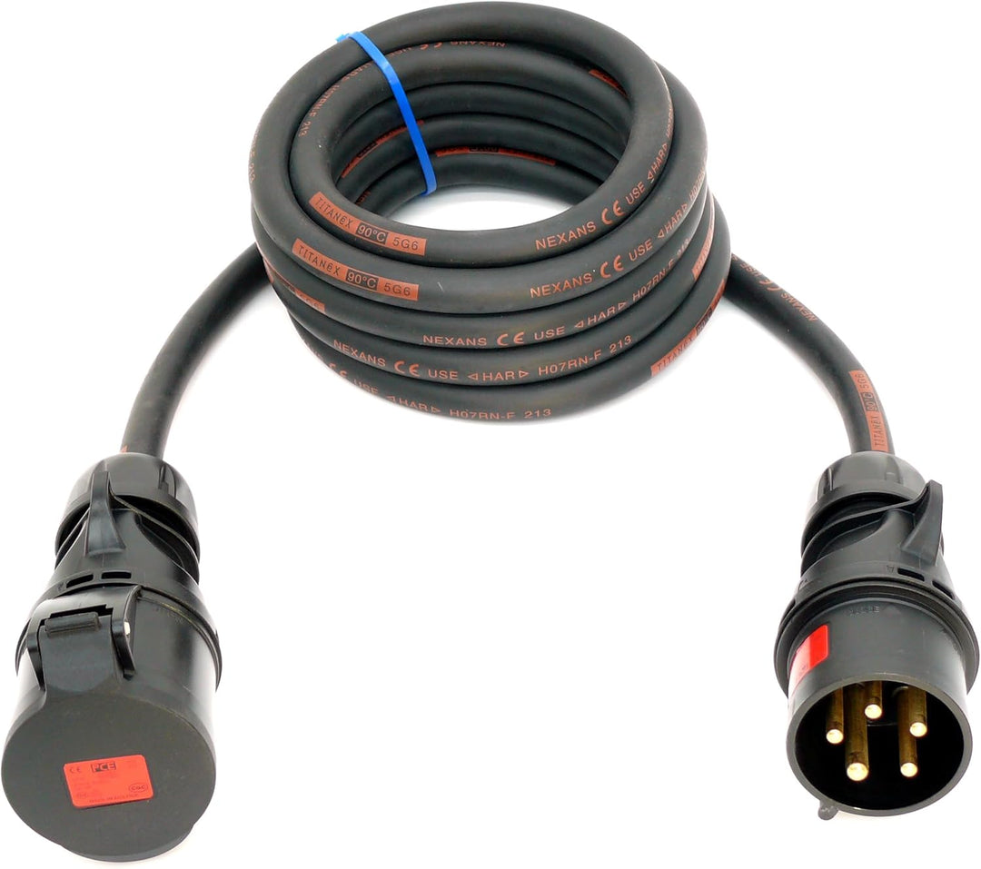 CEE Starkstromkabel (1,5m-50m) 32A Verlängerungskabel Titanex H07RN-F 5x6mm² mit schwarzem PCE Shark