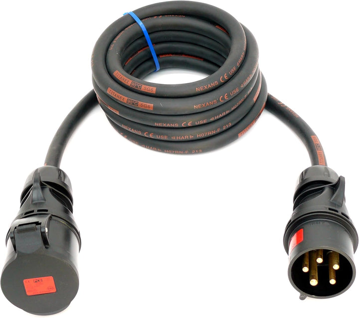 CEE Starkstromkabel (1,5m-50m) 32A Verlängerungskabel Titanex H07RN-F 5x6mm² mit schwarzem PCE Shark