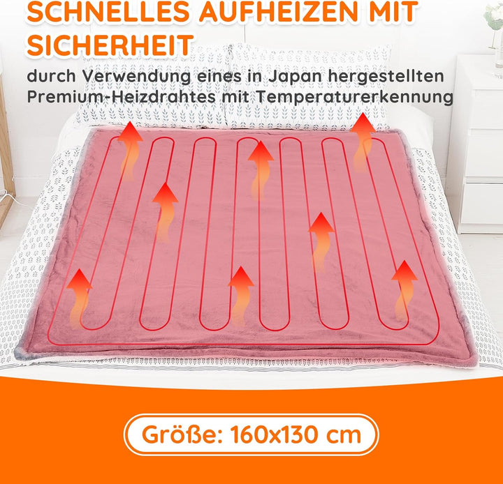 Mia&Coco Heizdecke mit Abschaltautomatik, 10 Heizstufen Up-to-9 Stunden Auto-Off-Timer Überhitzungss