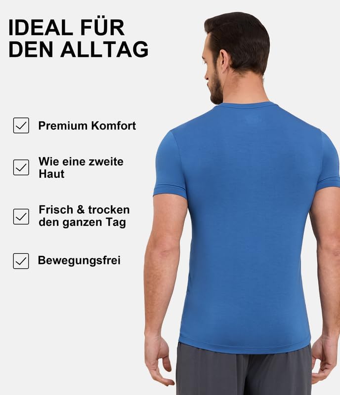 COLORFULLEAF 3/5er Pack Bambus Rundhals T-Shirt Herren Stretch Unterziehshirt Männer Einfarbig Busin