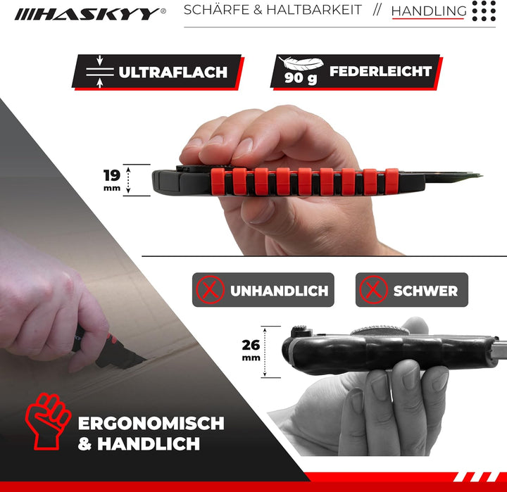HASKYY Cuttermesser Teppichmesser Universal Professional Set 3 Stück inkl. 20 SK5-Hochkarbonstahl Kl