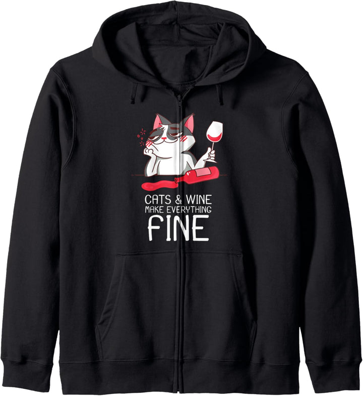 Cats & Wine Make Everything Fine Katze & Wein Kapuzenjacke