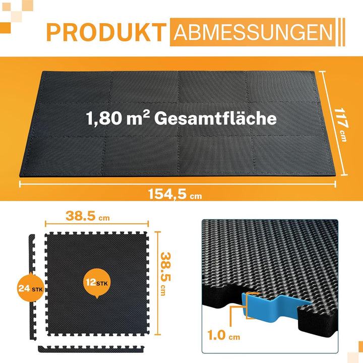 bonsport 12-60 Stück Bodenschutzmatte Fitness 40x40 cm - Sportmatte Puzzle Unterlage Hantelbank Gerä