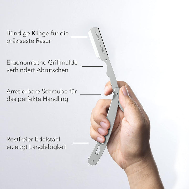 Anthony Brown® Rasiermesser in Schwarz oder Silber - einzigartiger Klingenkopf für mehr Präzision -