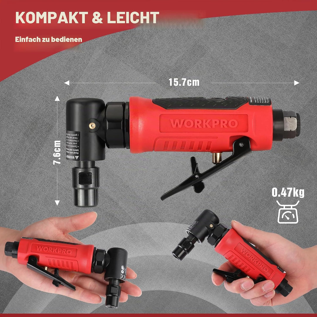 WORKPRO Druckluft Stabschleifer 90° Winkel Schleifer 1/4" (6,3mm) Druckluftschleifer, Druckluft Wink