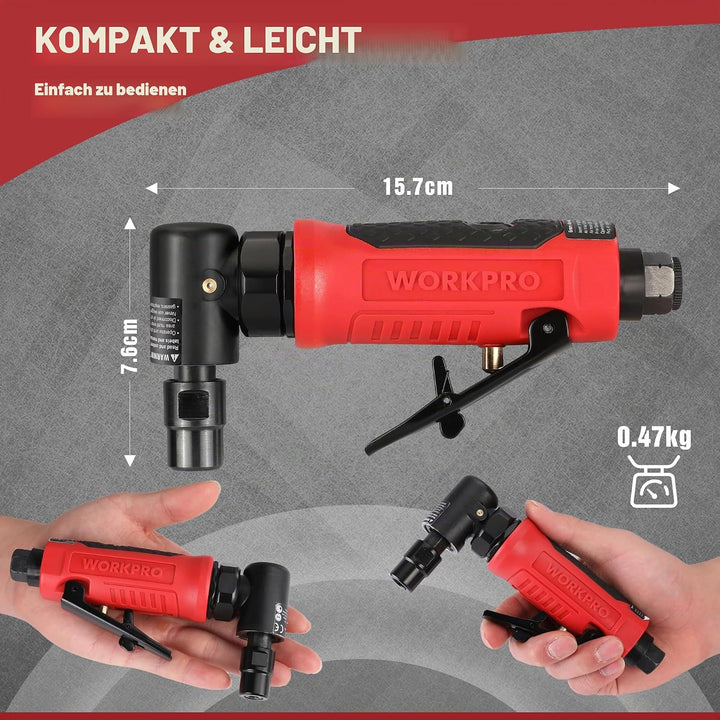 WORKPRO Druckluft Stabschleifer 90° Winkel Schleifer 1/4" (6,3mm) Druckluftschleifer, Druckluft Wink