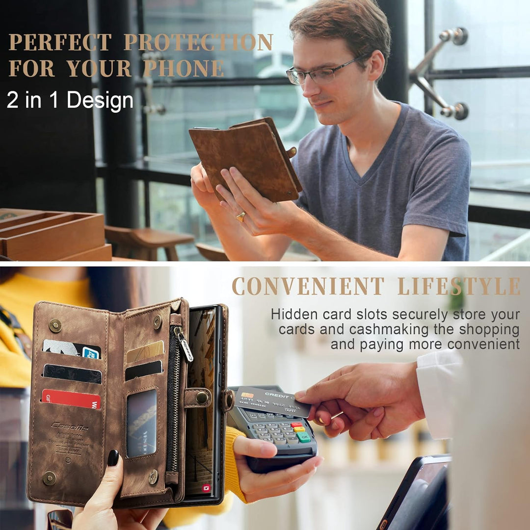 UFinetech Samsung S23 Ultra Hülle, Stossfest Kartenfach Magnetisch Abnehmbare Tasche Samsung Galaxy