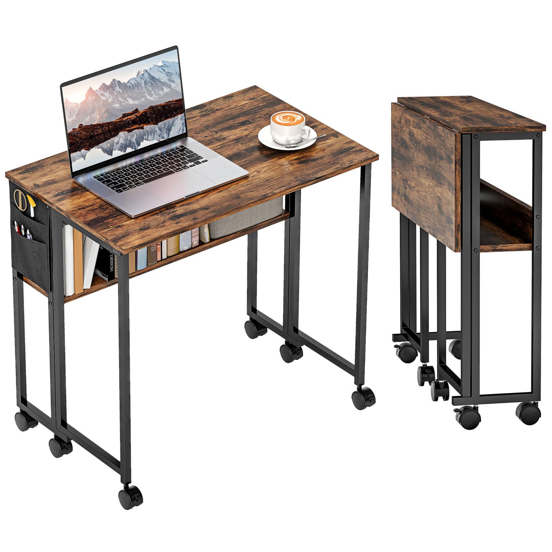 HOMCOM Klapptisch mit Ablagefach und Tasche, 80cm Faltbarer Computertisch für kleine Räume, platzspa