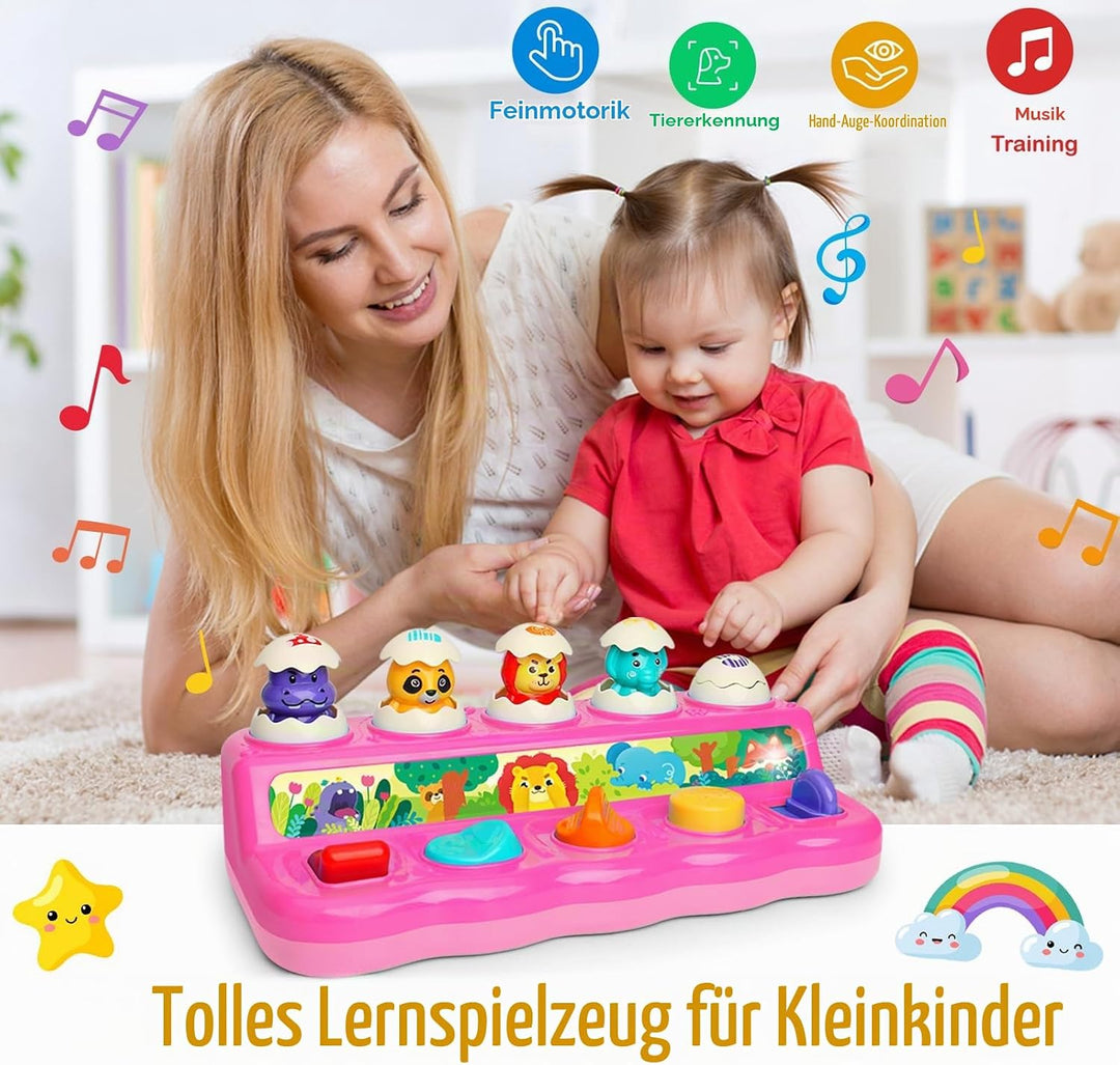 Baby Spielzeug ab 1 Jahr Mädchen, Pop up Baby Montessori Spielzeug 6 8 9 10 12 Monate mit Musik &amp; Li