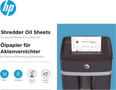 HP OneShred 8CC, Aktenvernichter, Sicherheitsstufe P-4, Cross Cut, 8Blatt, 2801 + HP Ölpapier für Ak