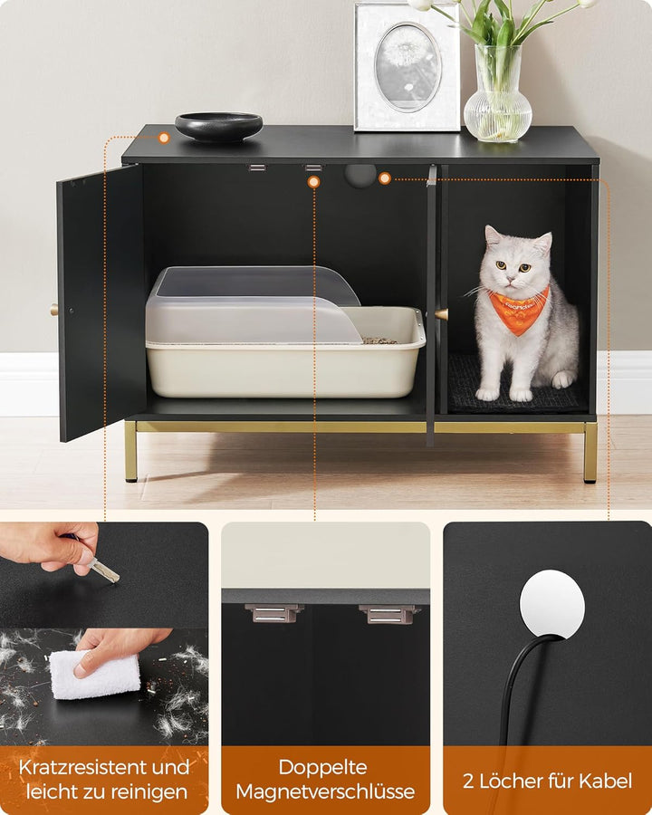 Feandrea Katzenklo-Schrank, Katzenhaus, Katzentoilette, mit Kratzmatte, hohe Beine, für Katzen, Beis