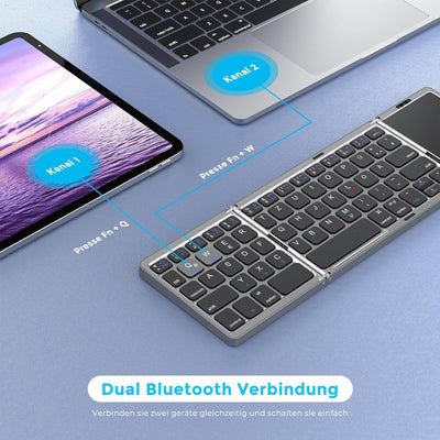 seenda Faltbare Bluetooth Tastatur mit Touchpad für Multi Gerät Wiederaufladbare Wireless Tastatur m