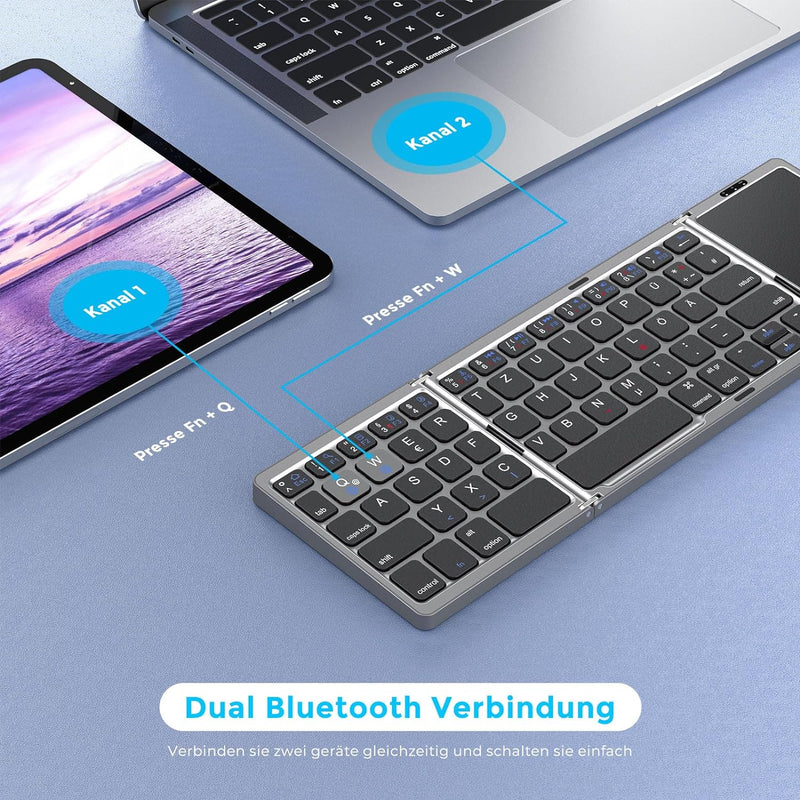 seenda Faltbare Bluetooth Tastatur mit Touchpad für Multi Gerät Wiederaufladbare Wireless Tastatur m