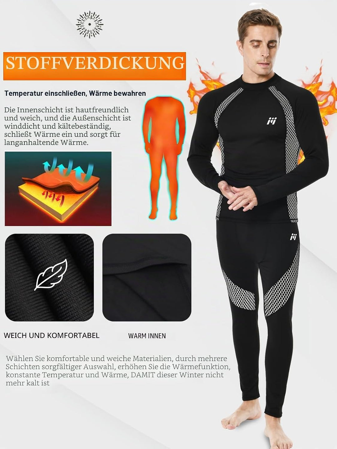 Herren Thermounterwäsche Herren Funktionsunterwäsche Atmungsaktiv Thermo Unterwäsche Baselayer-Set S