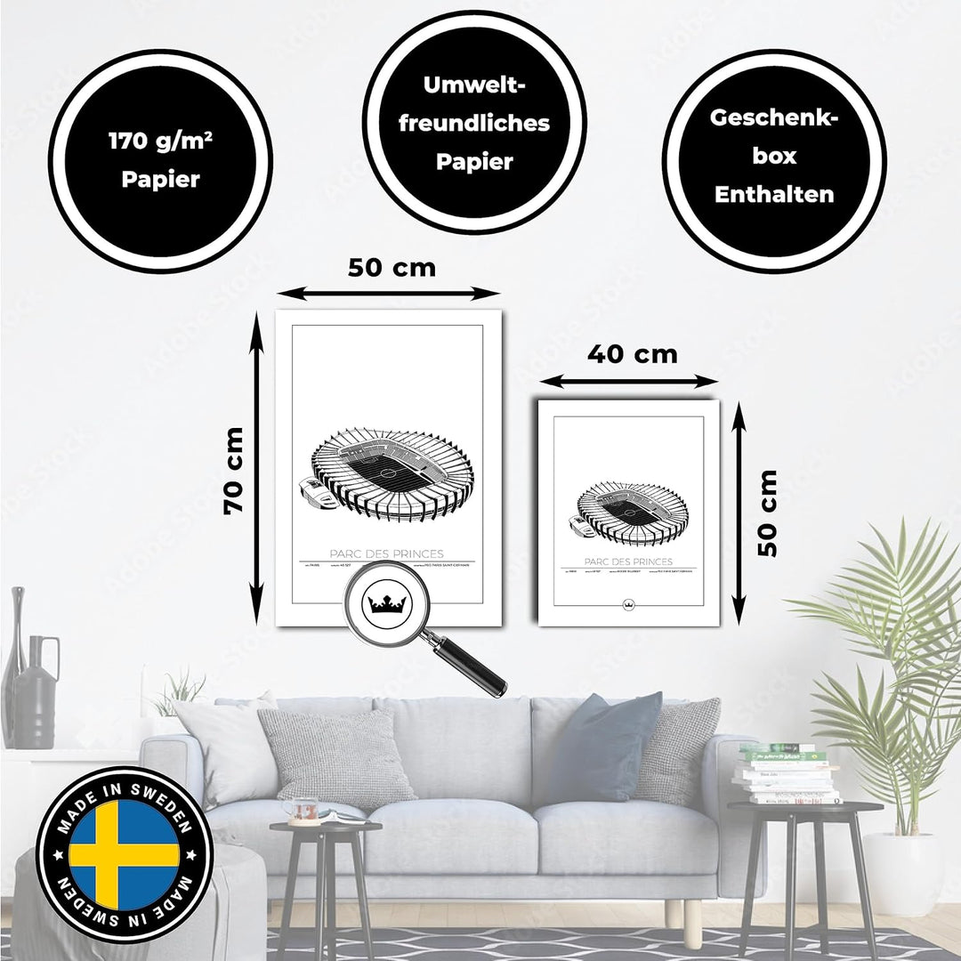 Sverigemotiv Fussballstadion-Wandkunstdruck – Fussballgeschenke für Jungen, Mädchen, Männer – Beste