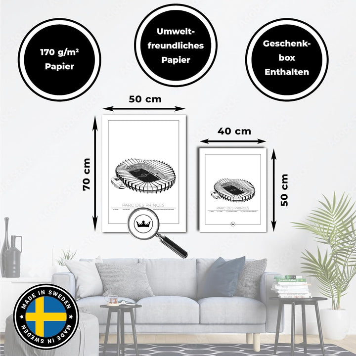 Sverigemotiv Fussballstadion-Wandkunstdruck – Fussballgeschenke für Jungen, Mädchen, Männer – Beste